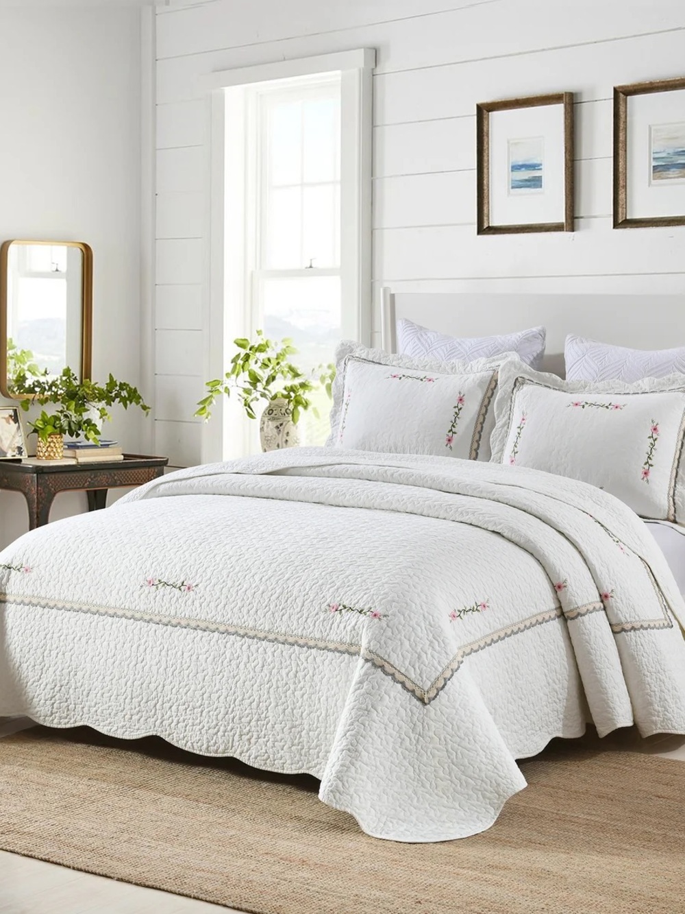 3 PIECE 100% COTTON QUILT SET, OVERSIZED LIGHTWEIGHT EMBROIDERED BEDSPREAD
